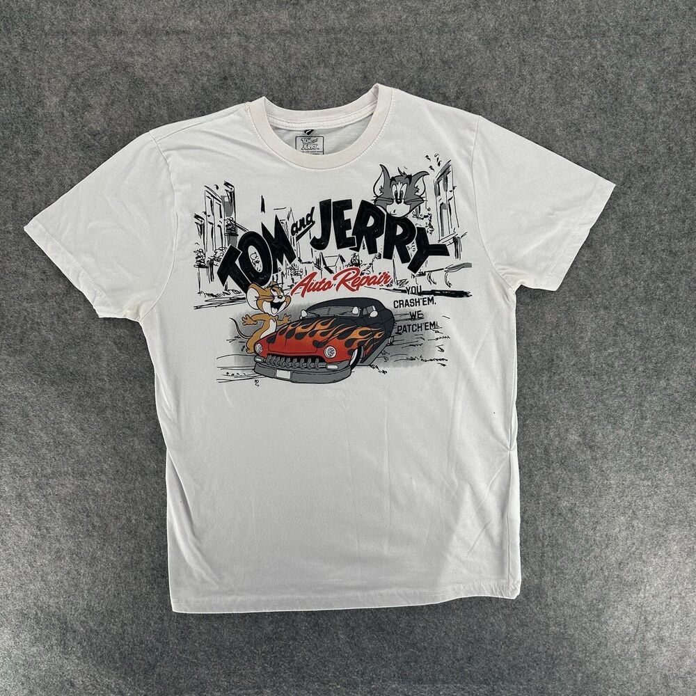 NEW Tom & Jerry Cartoon Graphic White T-Shirt Size Large
